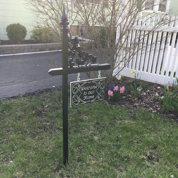 Custom black lawn sign holder with customized engraved sign on black-white-black color core. Contact us for details if you’re interested in a black lawn sign.