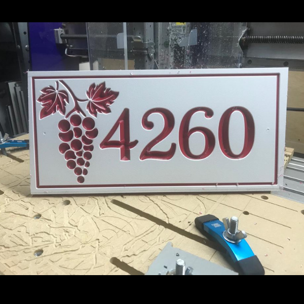 Custom house number sign with grapes in white-red-white color core