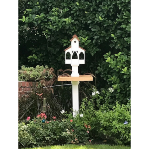 A customer added a tray to the bottom of her Bird Tower